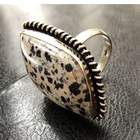 Vintage Dalmatian Jasper 925 Ring Size 7 1/4 - Picture 5 of 6